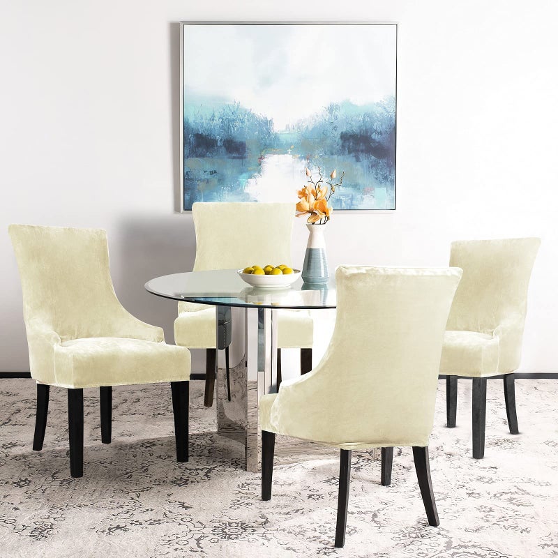Lellen Velvet Stretch Wingback Chair Cover Slipcover - Reusable Protector Cover for Dining Room Banquet Home Decor etc Machine Washable Hand Washable (Cream, 1PC) - Image 2